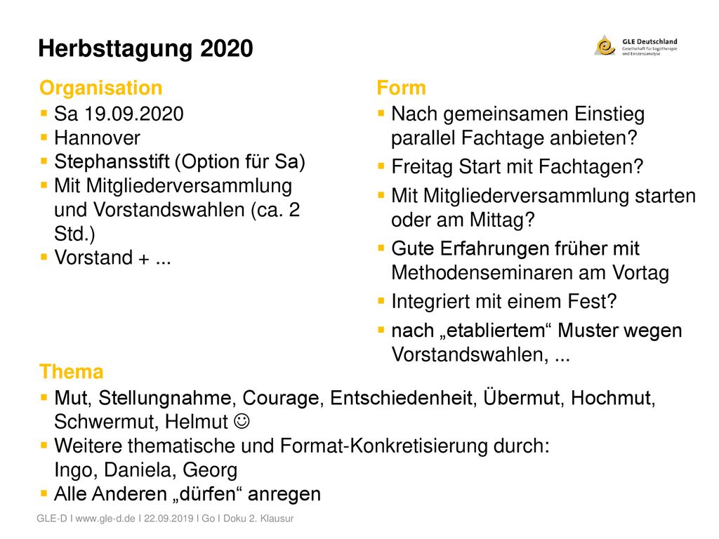 Herbsttagung 2020 Organisation Sa Hannover