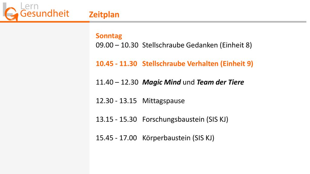 Zeitplan Sonntag – Stellschraube Gedanken (Einheit 8)
