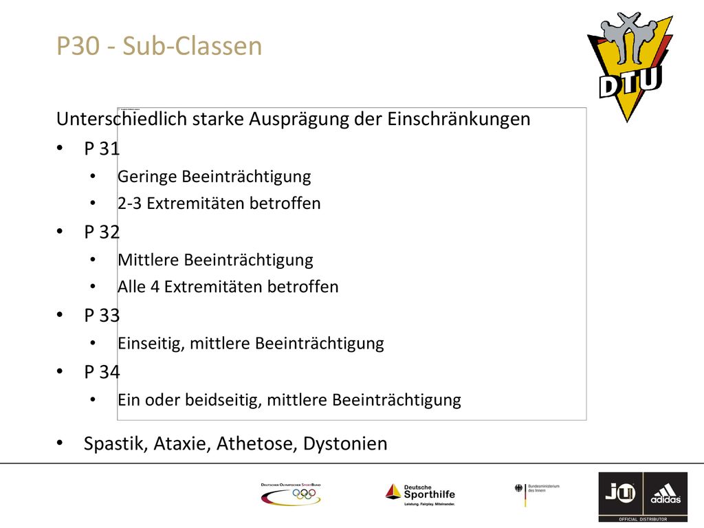 P30 - Sub-Classen Unterschiedlich starke Ausprägung der Einschränkungen. P 31. Geringe Beeinträchtigung.