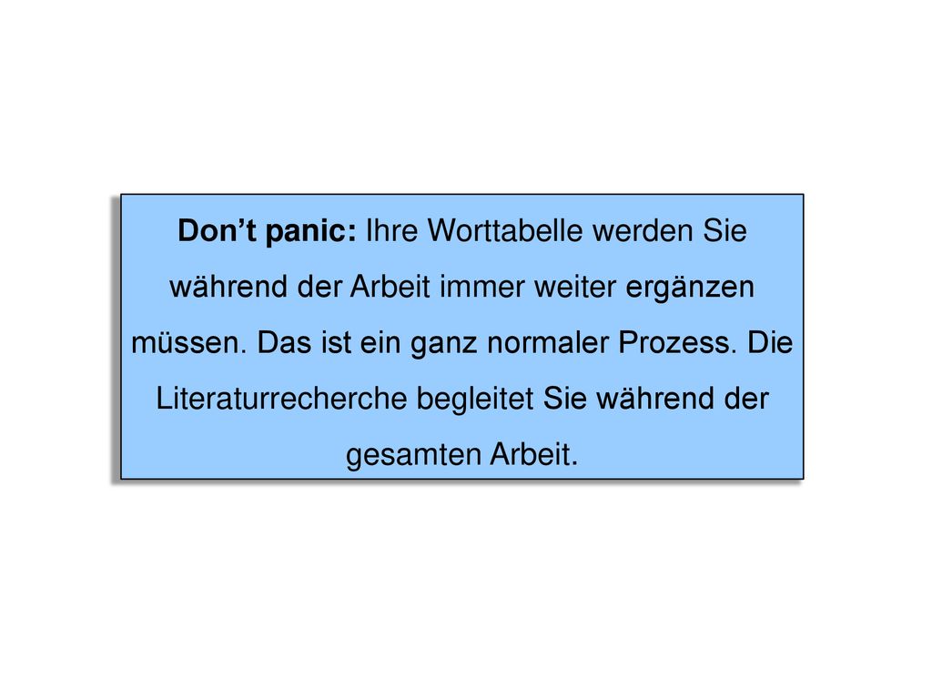 Don’t panic: Ihre Worttabelle werden Sie während der Arbeit immer weiter ergänzen müssen.