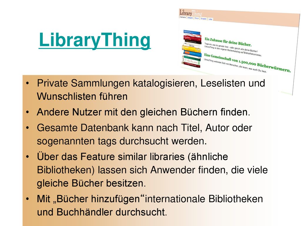 LibraryThing Private Sammlungen katalogisieren, Leselisten und Wunschlisten führen. Andere Nutzer mit den gleichen Büchern finden.