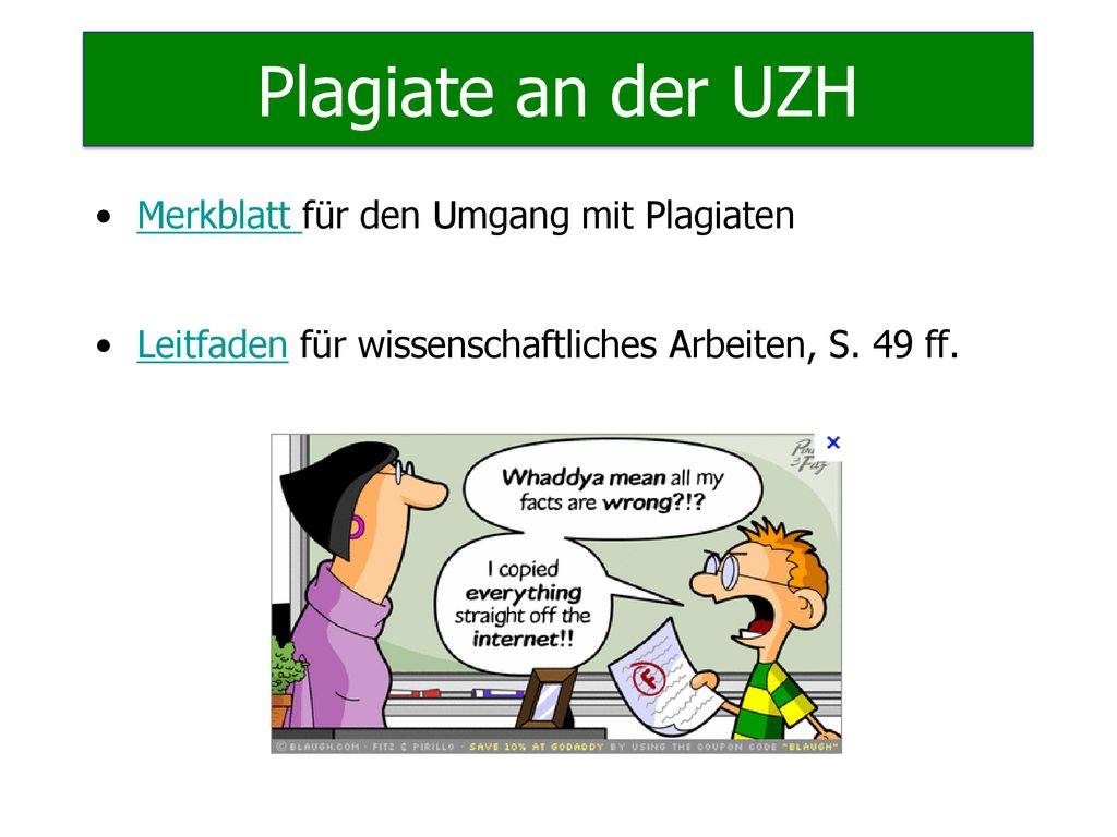 Plagiate an der UZH Merkblatt für den Umgang mit Plagiaten