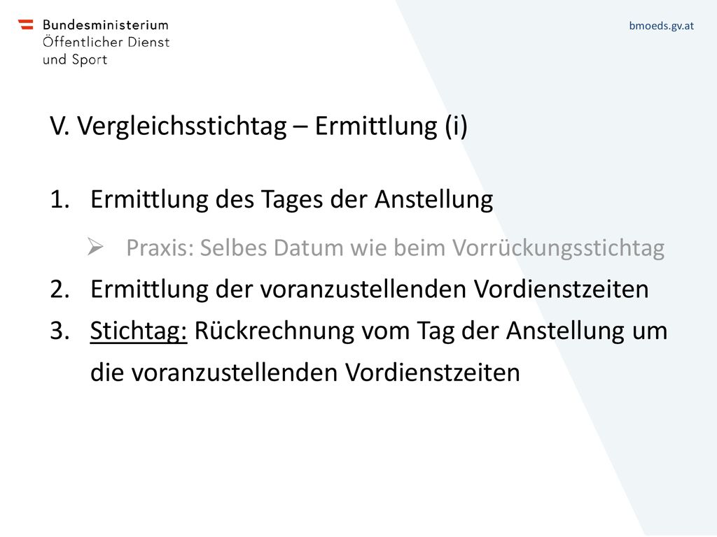 V. Vergleichsstichtag – Ermittlung (i)