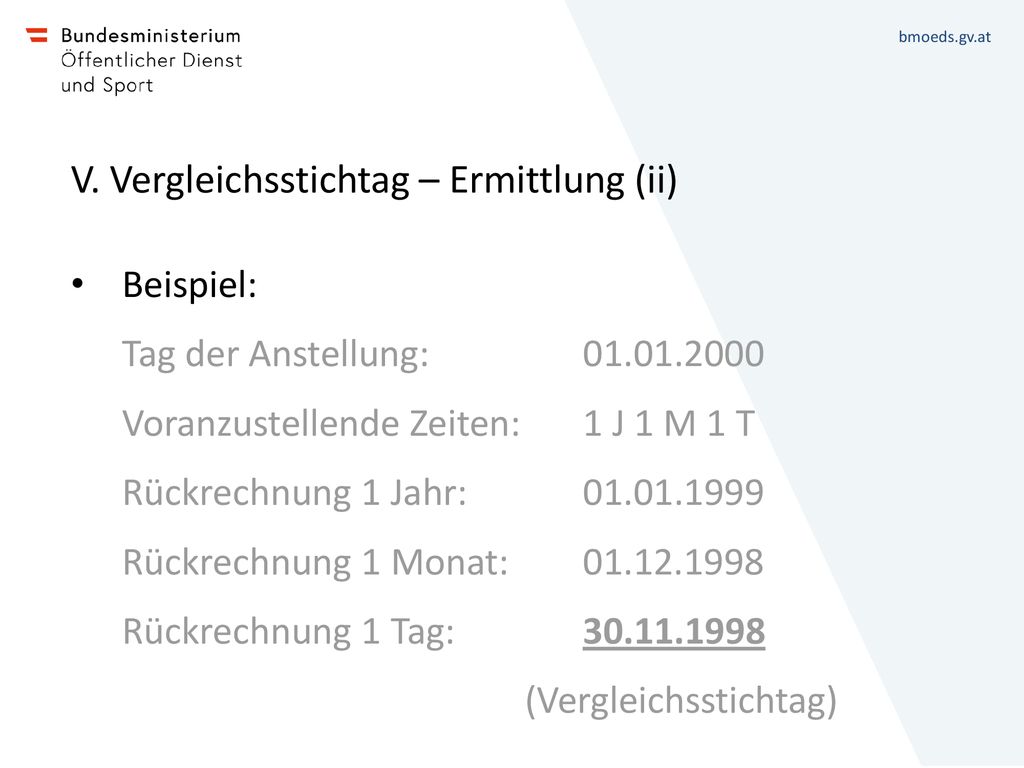 V. Vergleichsstichtag – Ermittlung (ii)