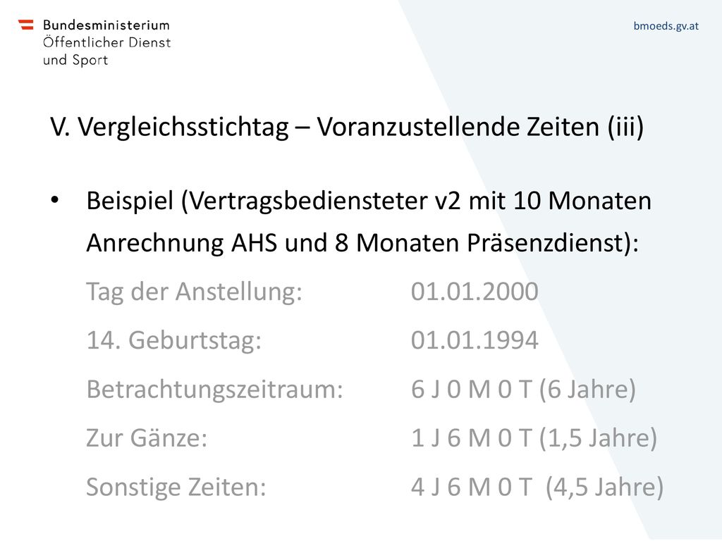 V. Vergleichsstichtag – Voranzustellende Zeiten (iii)