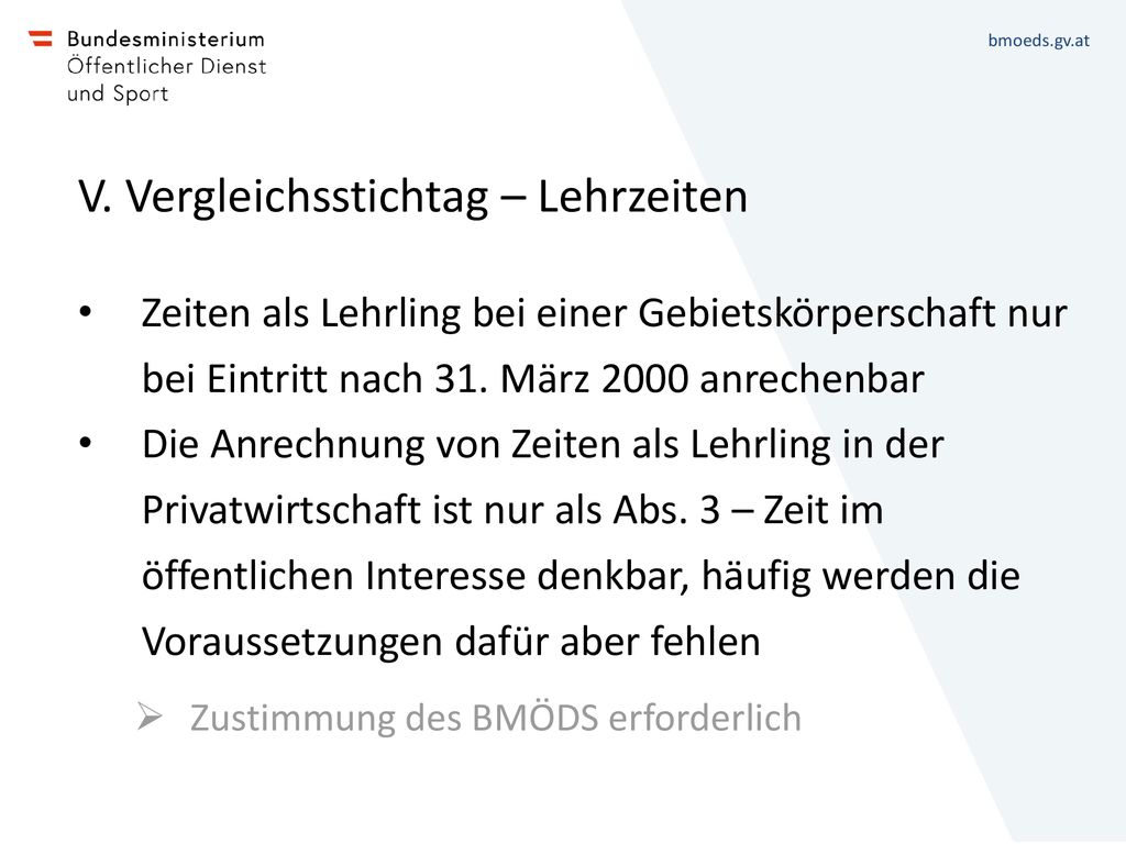 V. Vergleichsstichtag – Lehrzeiten