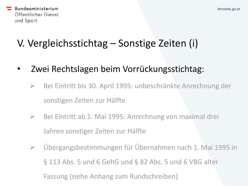 V. Vergleichsstichtag – Sonstige Zeiten (i)