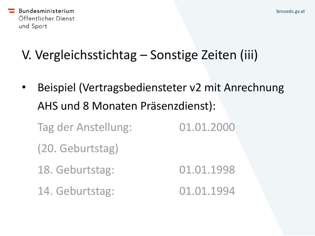 V. Vergleichsstichtag – Sonstige Zeiten (iii)