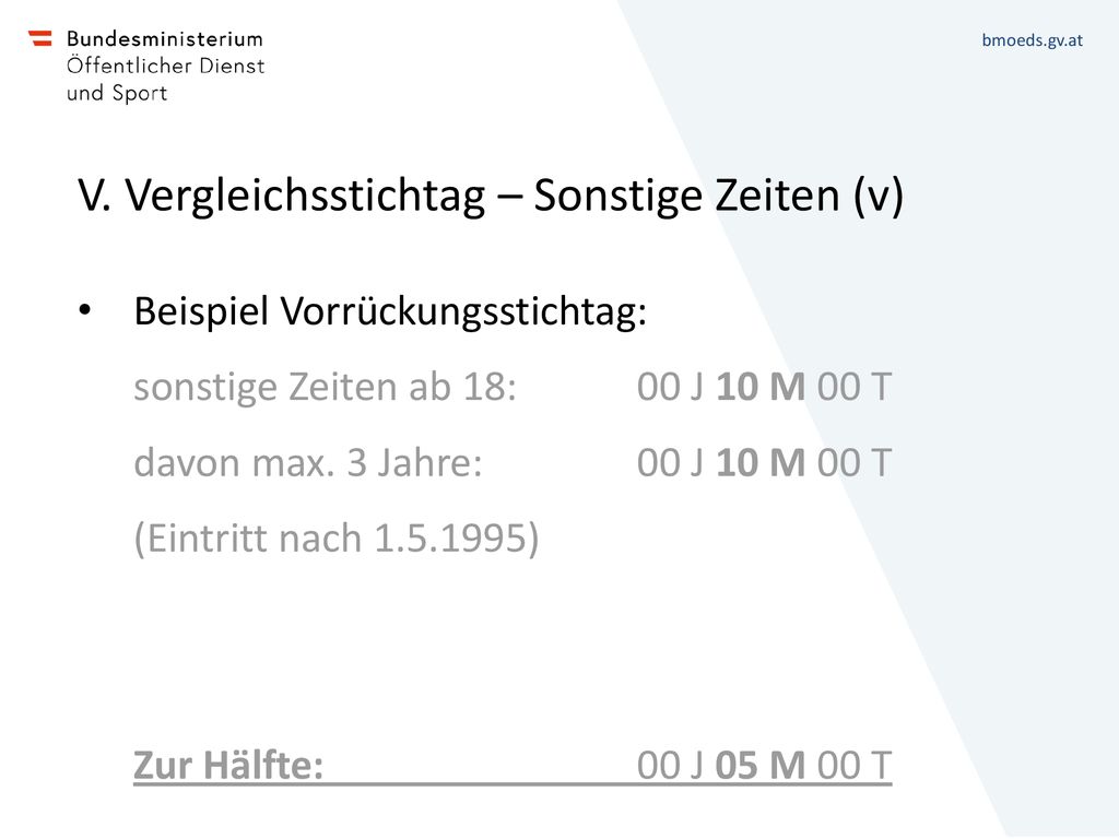 V. Vergleichsstichtag – Sonstige Zeiten (v)