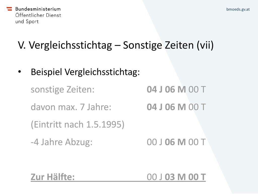 V. Vergleichsstichtag – Sonstige Zeiten (vii)