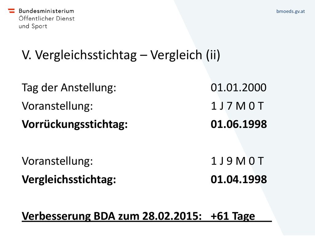 V. Vergleichsstichtag – Vergleich (ii)