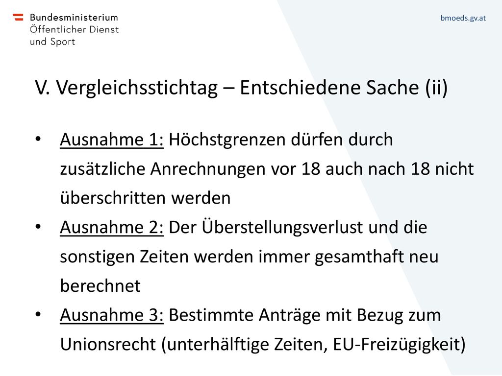 V. Vergleichsstichtag – Entschiedene Sache (ii)