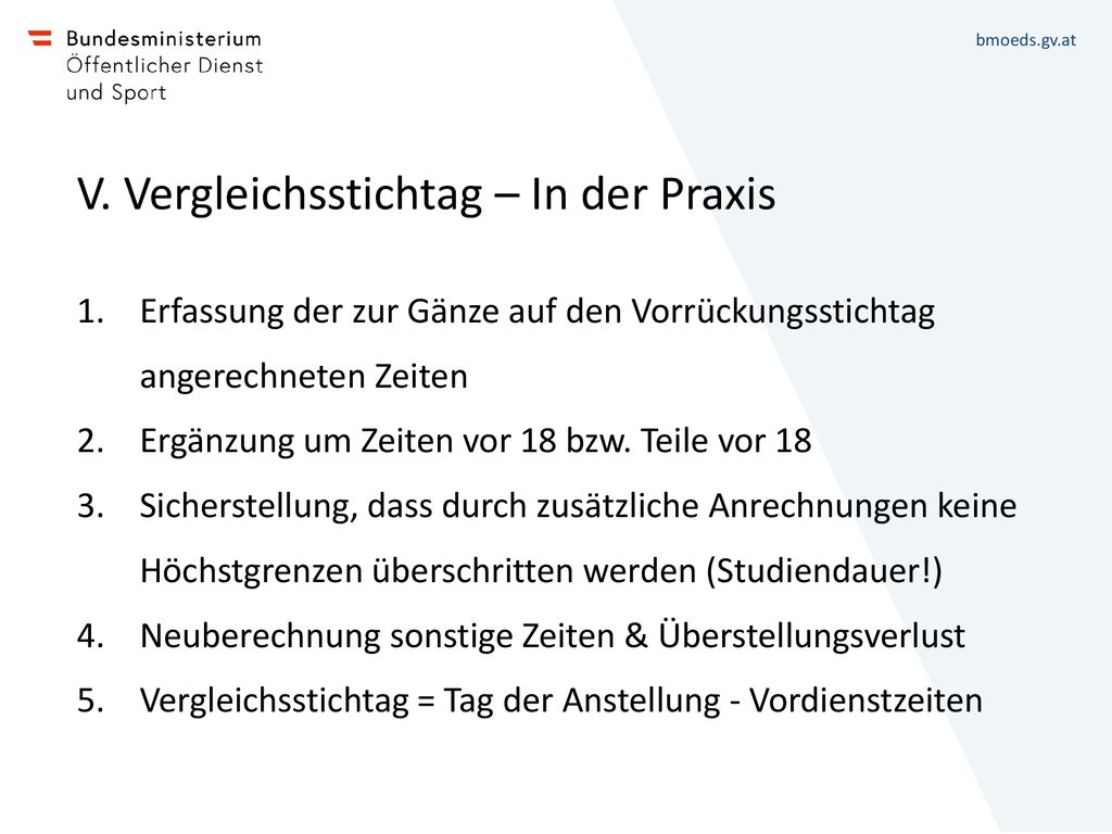 V. Vergleichsstichtag – In der Praxis