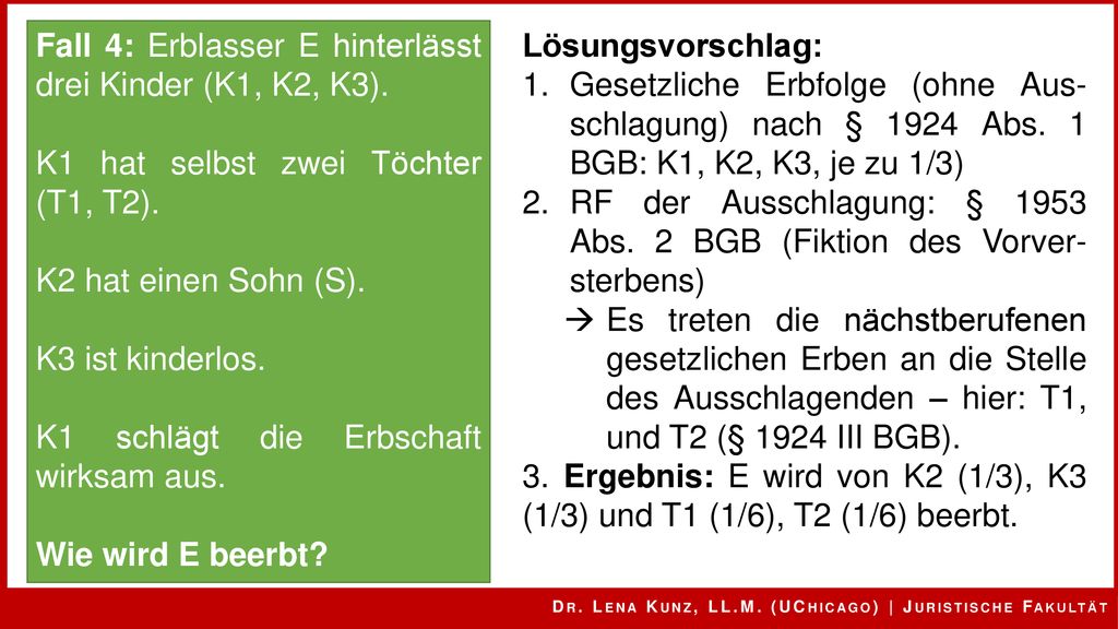 Fall 4: Erblasser E hinterlässt drei Kinder (K1, K2, K3).