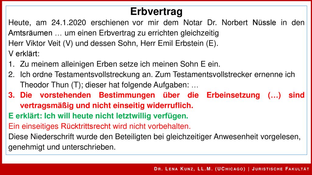 Erbvertrag Heute, am erschienen vor mir dem Notar Dr. Norbert Nüssle in den Amtsräumen … um einen Erbvertrag zu errichten gleichzeitig.