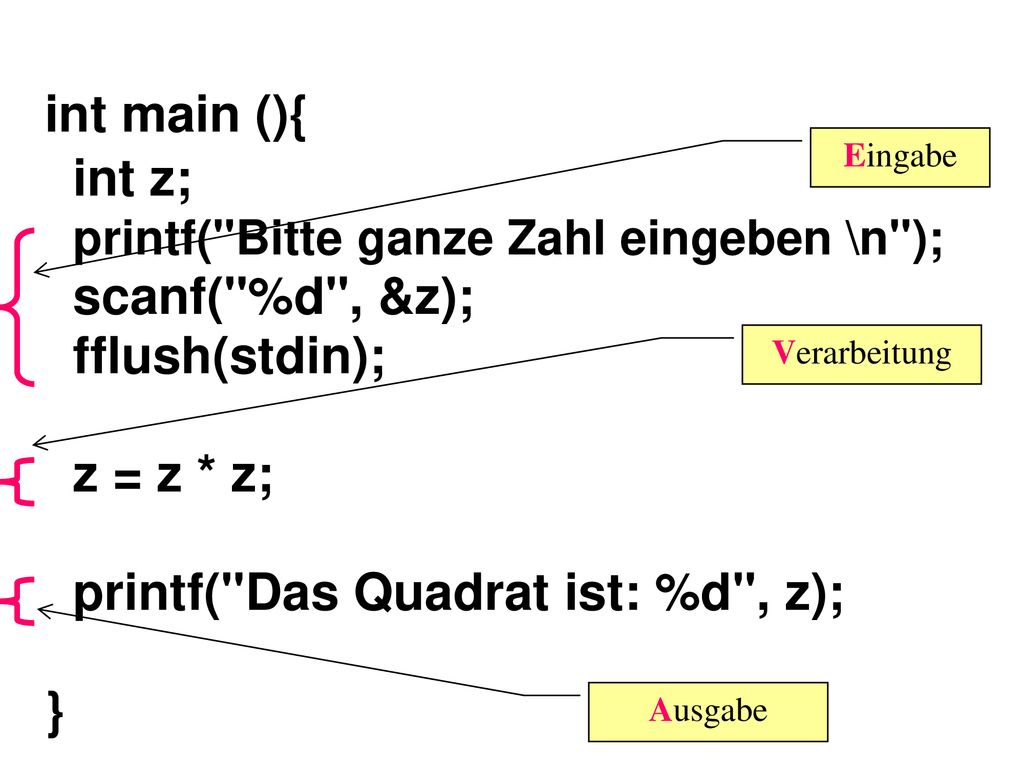 printf( Bitte ganze Zahl eingeben \n ); scanf( %d , &z);