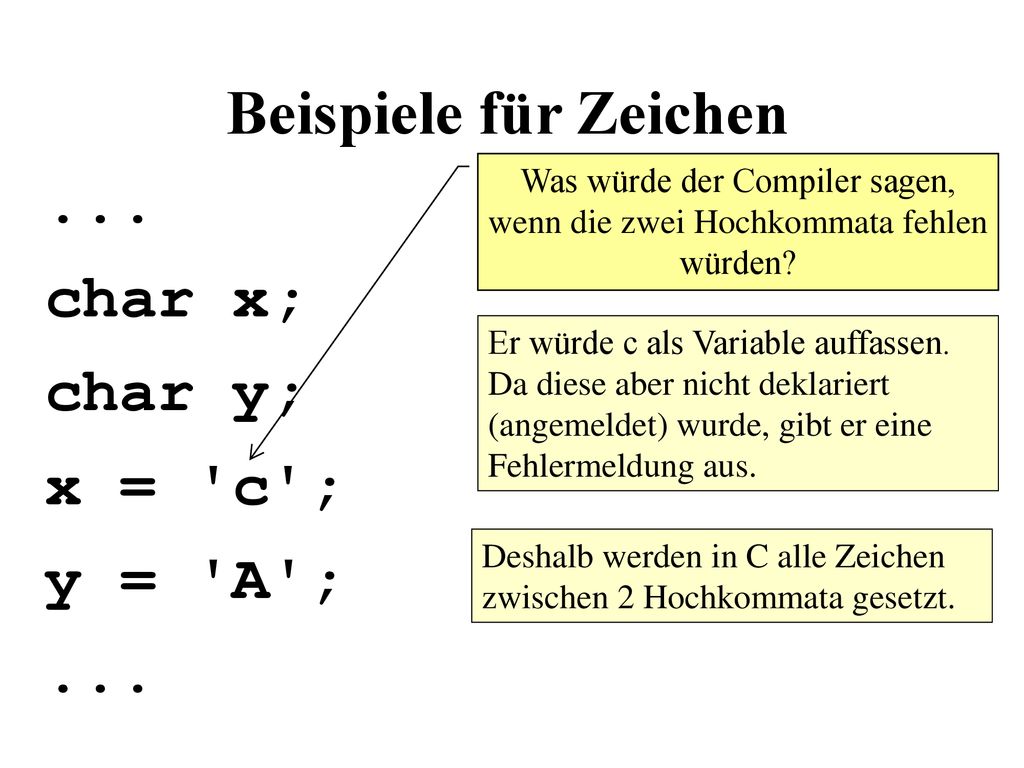 Was würde der Compiler sagen, wenn die zwei Hochkommata fehlen würden