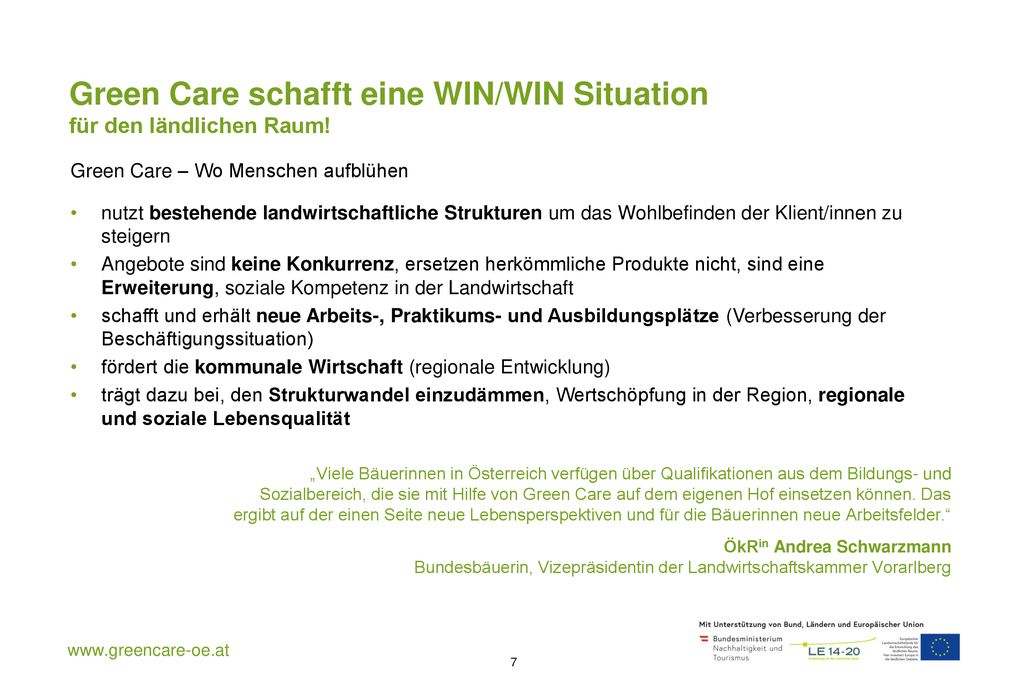 Green Care schafft eine WIN/WIN Situation für den ländlichen Raum!