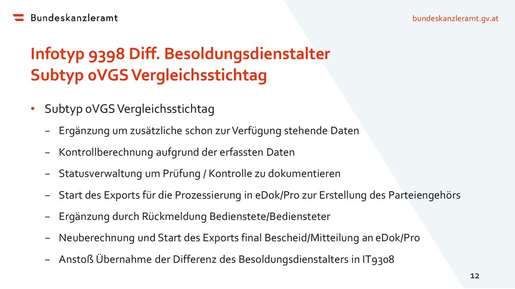 Infotyp 9398 Diff. Besoldungsdienstalter Subtyp 0VGS Vergleichsstichtag