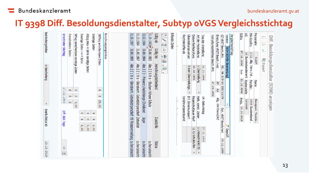 IT 9398 Diff. Besoldungsdienstalter, Subtyp 0VGS Vergleichsstichtag