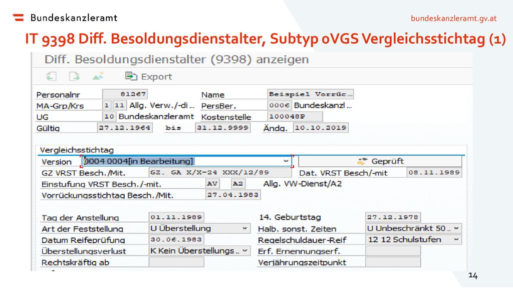IT 9398 Diff. Besoldungsdienstalter, Subtyp 0VGS Vergleichsstichtag (1)
