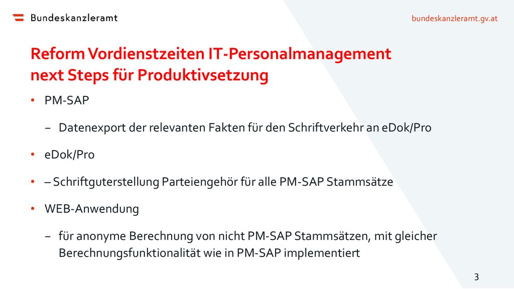 Reform Vordienstzeiten IT-Personalmanagement next Steps für Produktivsetzung