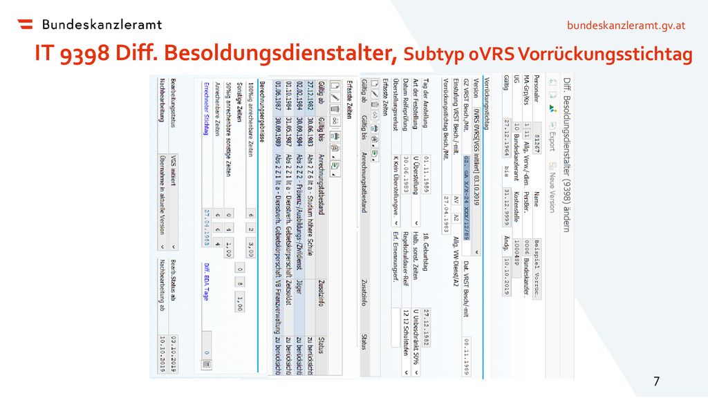 IT 9398 Diff. Besoldungsdienstalter, Subtyp 0VRS Vorrückungsstichtag