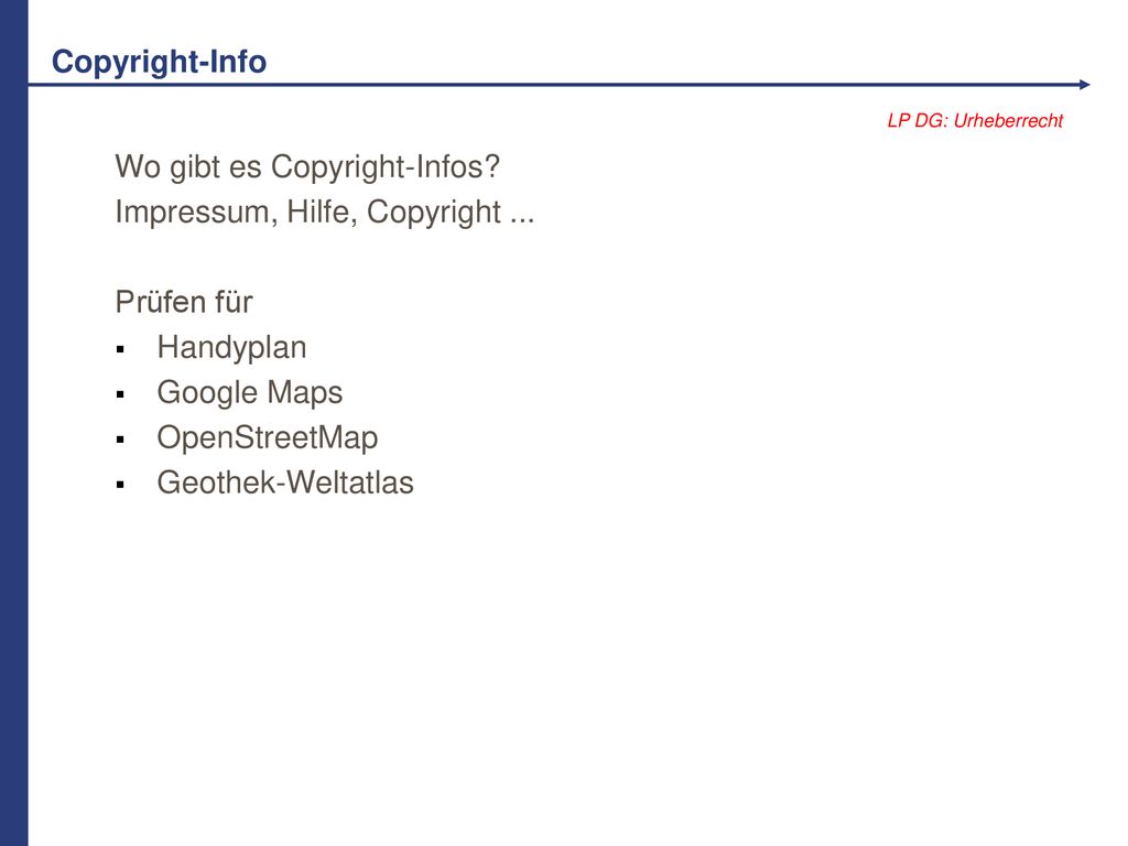Wo gibt es Copyright-Infos Impressum, Hilfe, Copyright ... Prüfen für