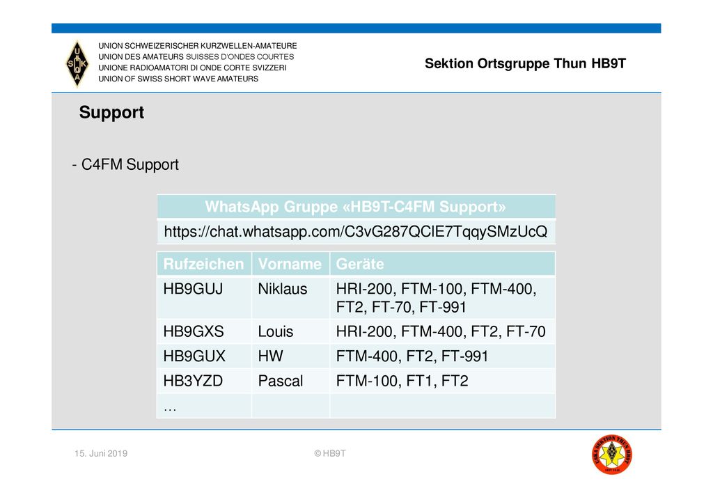 Support - C4FM Support WhatsApp Gruppe «HB9T-C4FM Support»