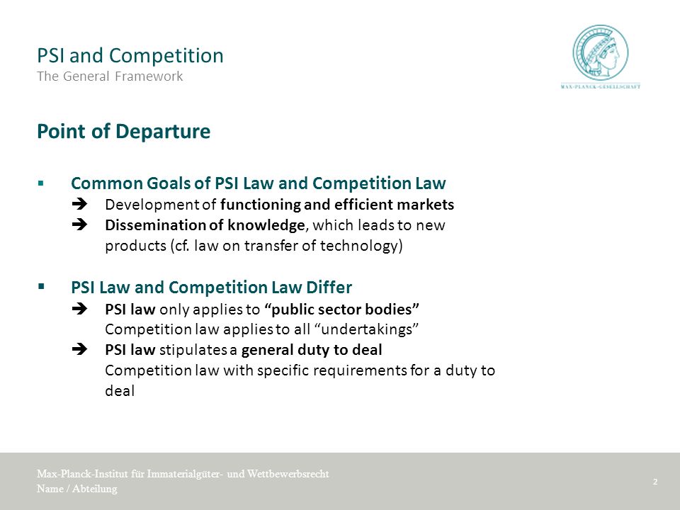 PSI and Competition The General Framework