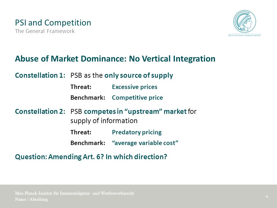 PSI and Competition The General Framework