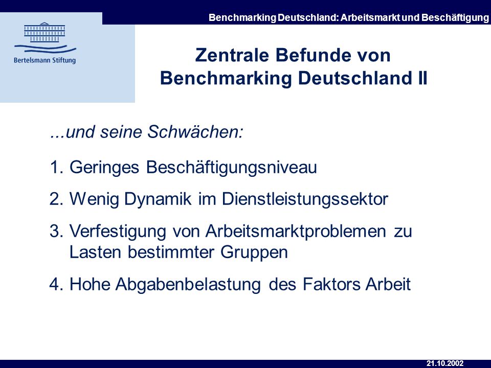 Zentrale Befunde von Benchmarking Deutschland II