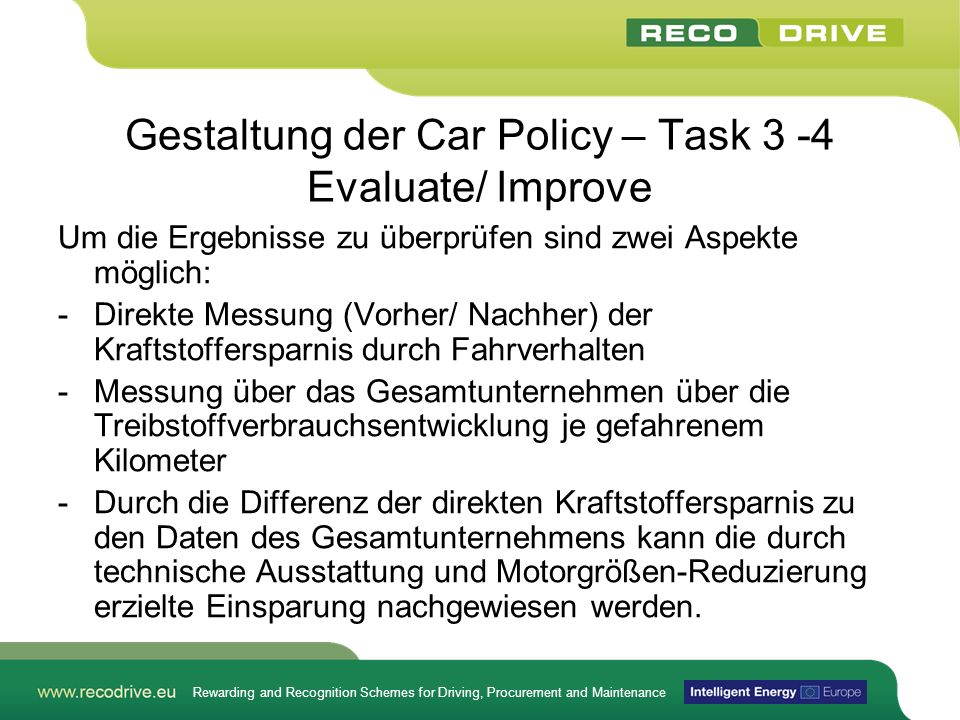 Gestaltung der Car Policy – Task 3 -4 Evaluate/ Improve
