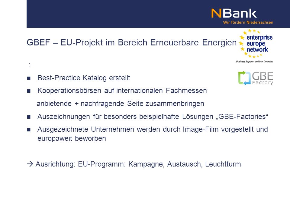 GBEF – EU-Projekt im Bereich Erneuerbare Energien