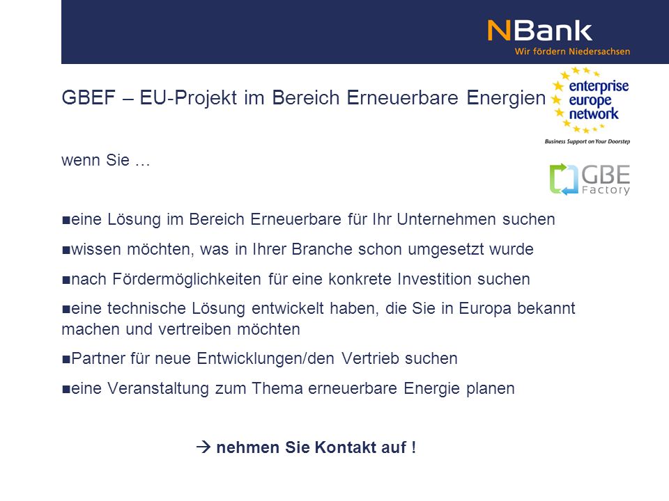 GBEF – EU-Projekt im Bereich Erneuerbare Energien