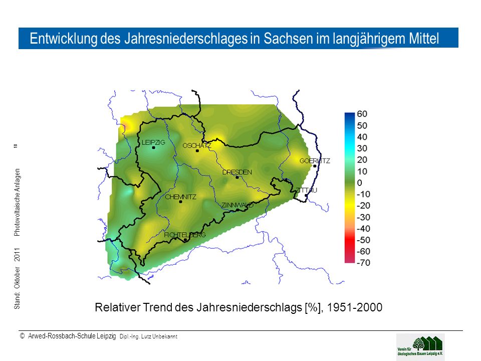 Entwicklung des Jahresniederschlages in Sachsen im langjährigem Mittel