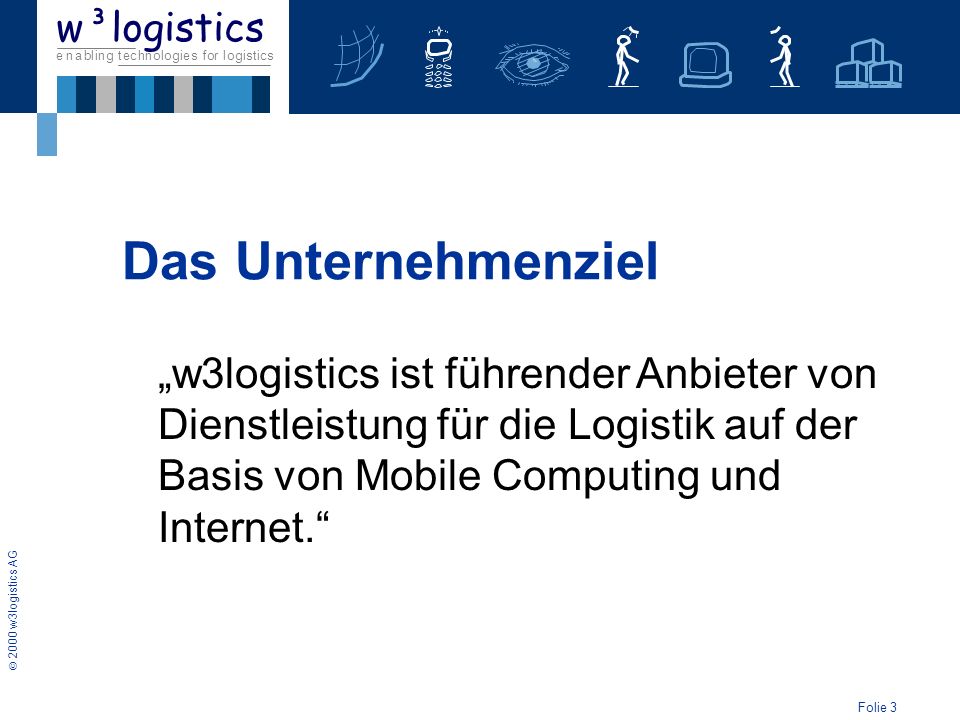 Das Unternehmenziel „w3logistics ist führender Anbieter von Dienstleistung für die Logistik auf der Basis von Mobile Computing und Internet.