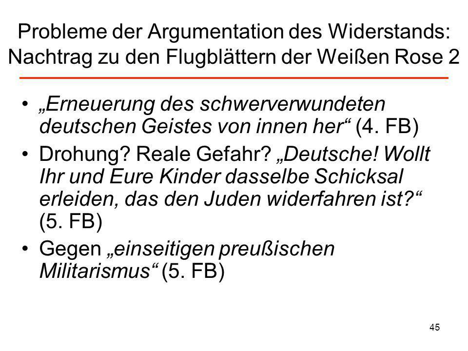 Probleme der Argumentation des Widerstands: Nachtrag zu den Flugblättern der Weißen Rose 2
