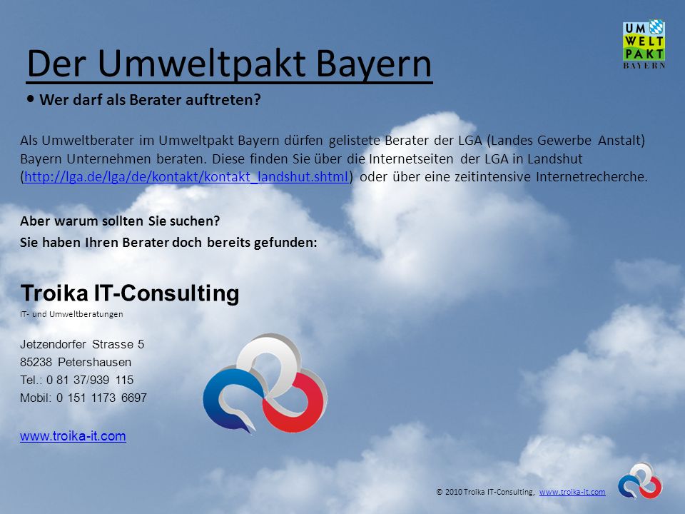 Der Umweltpakt Bayern • Wer darf als Berater auftreten