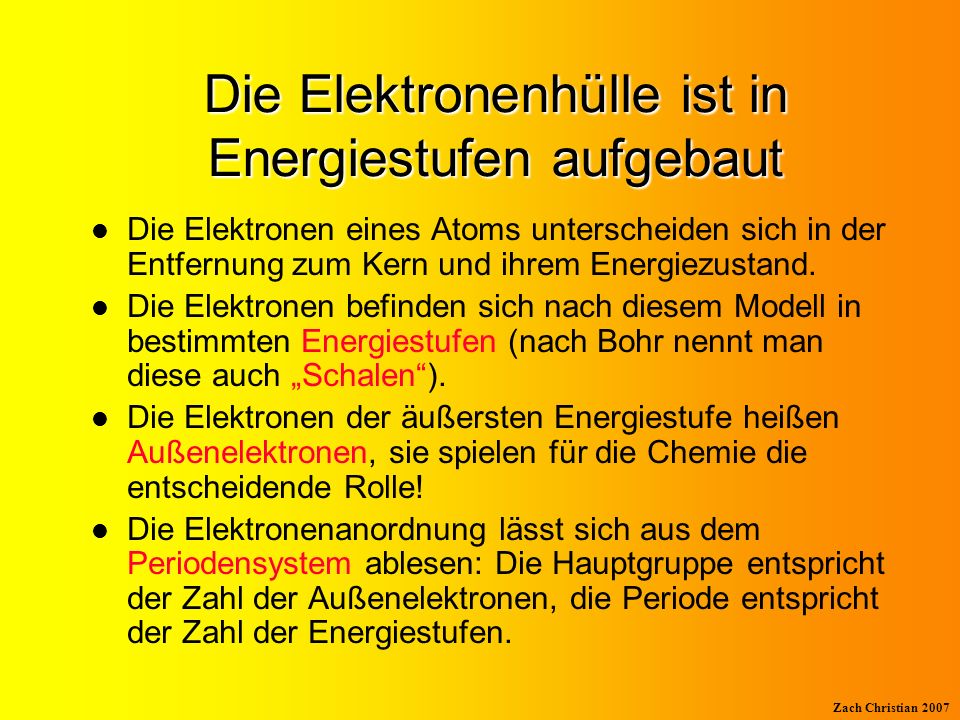 Die Elektronenhülle ist in Energiestufen aufgebaut