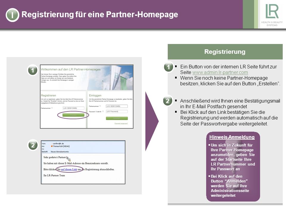 Registrierung für eine Partner-Homepage