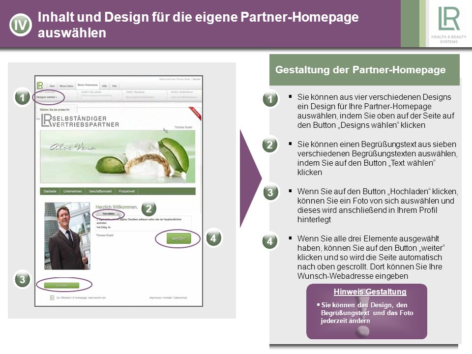 Inhalt und Design für die eigene Partner-Homepage auswählen