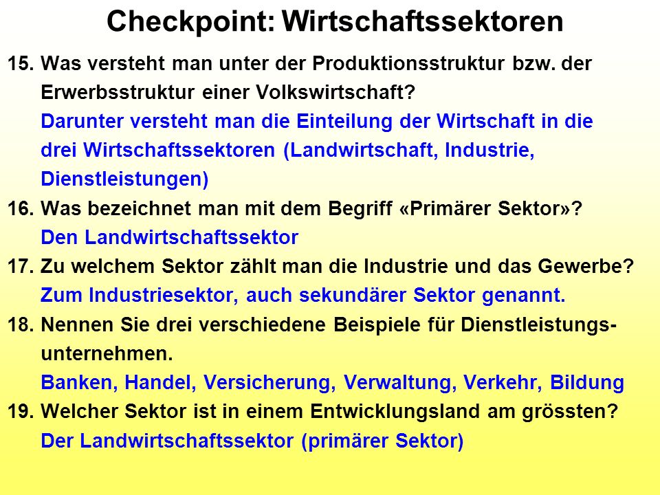 Checkpoint: Wirtschaftssektoren