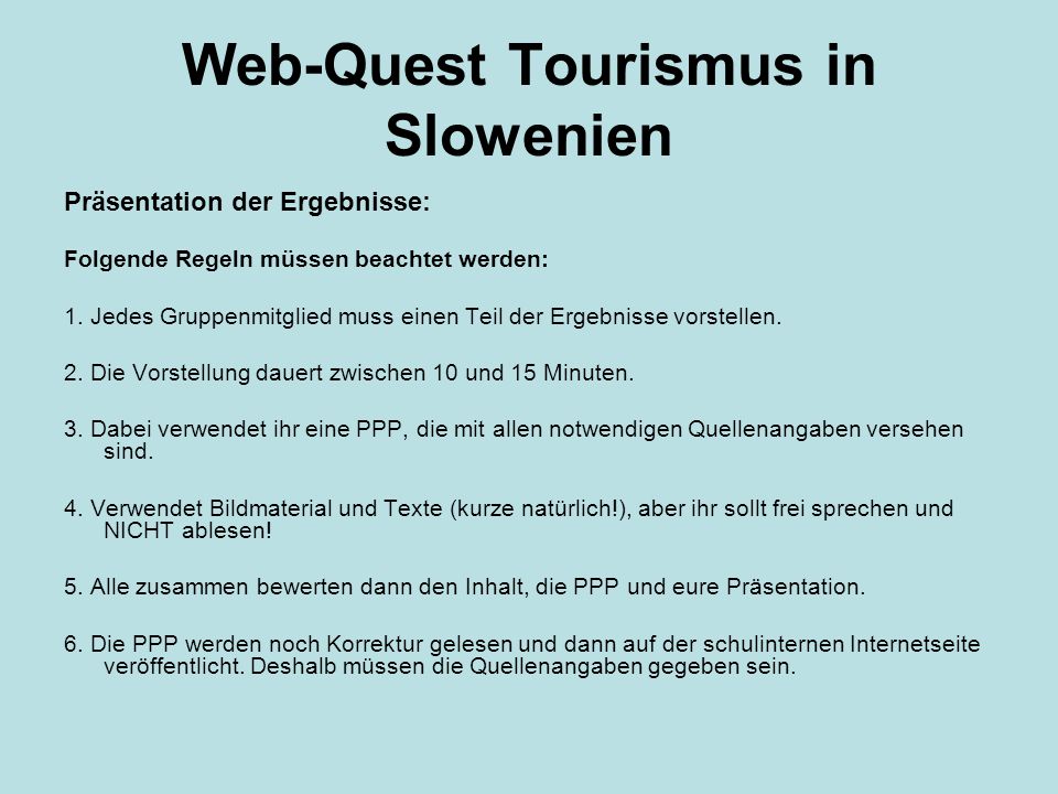 Web-Quest Tourismus in Slowenien