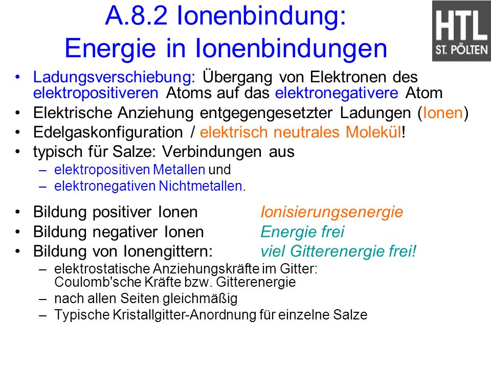 A.8.2 Ionenbindung: Energie in Ionenbindungen