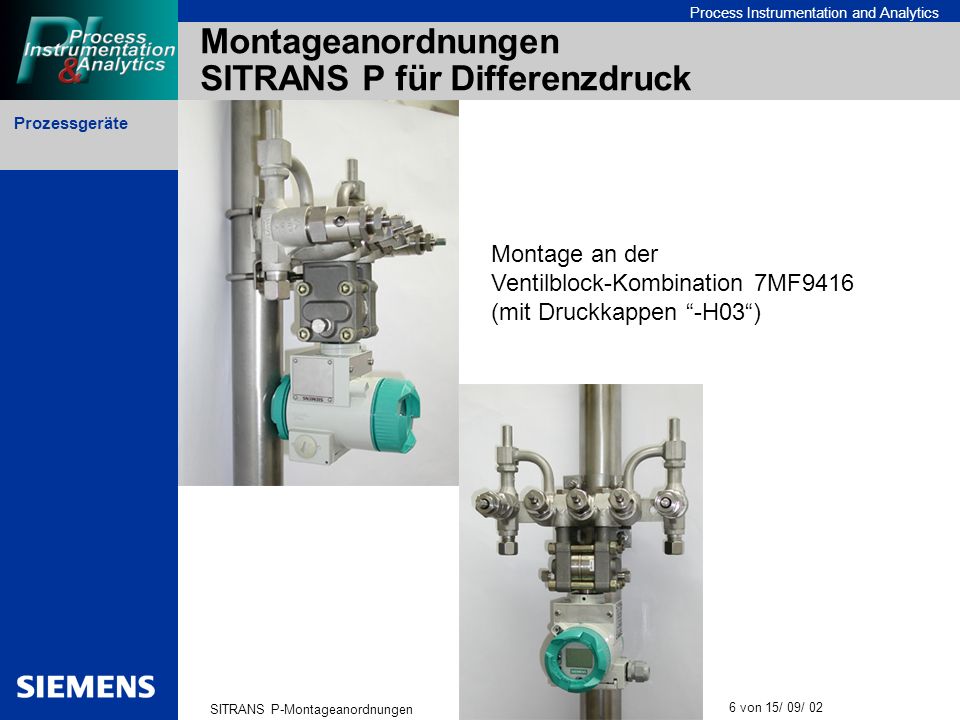 Montageanordnungen SITRANS P für Differenzdruck