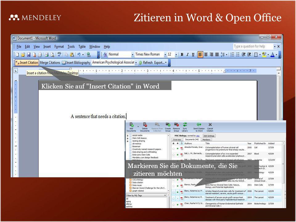 Zitieren in Word & Open Office