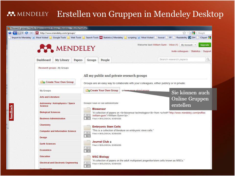 Erstellen von Gruppen in Mendeley Desktop