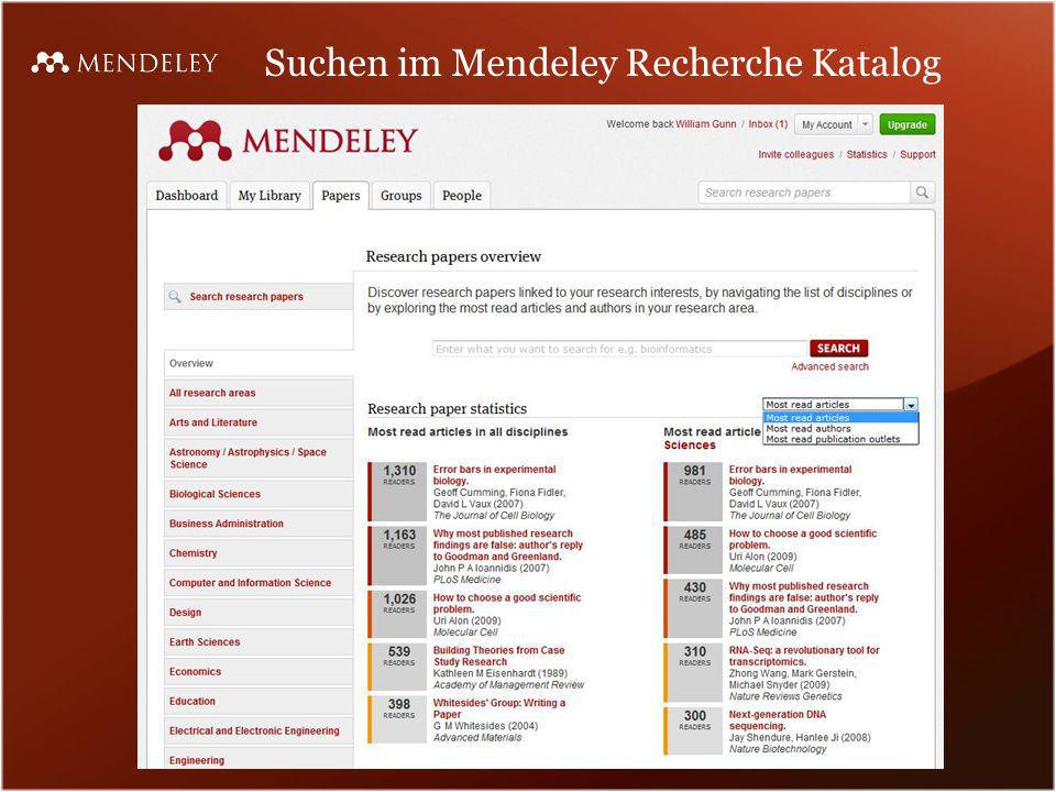 Suchen im Mendeley Recherche Katalog