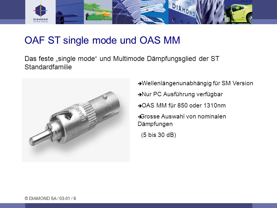 OAF ST single mode und OAS MM Das feste „single mode und Multimode Dämpfungsglied der ST Standardfamilie